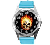 TAPORT Blue Leather Round Watch for Fans of Skull e3