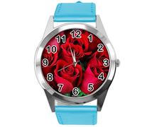 TAPORT Blue Leather Round Watch for Flowers Fans e2
