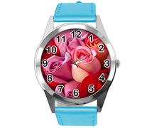 TAPORT Blue Leather Round Watch for Flowers Fans e3