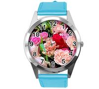 TAPORT Blue Leather Round Watch for Flowers Fans e4
