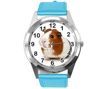 TAPORT® Blue Leather Round Watch for Guinea Pig Fans