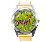 TAPORT Gold Leather Round Watch for Deer Fans
