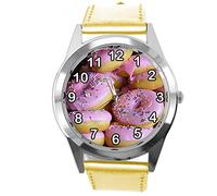TAPORT Gold Leather Round Watch for Donut Fans