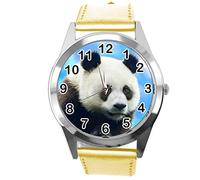 TAPORT Gold Leather Round Watch for Fans of Panda
