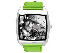 TAPORT Green Leather Square Watch for Fans of Western Movies