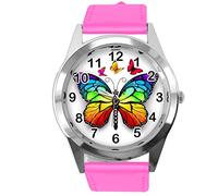 TAPORT HOT Pink Leather Round Watch for Butterfly Fans E2
