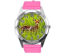 TAPORT Hot Pink Leather Round Watch for Deer Fans