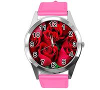 TAPORT Hot Pink Leather Round Watch for Flowers Fans e2