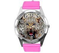 TAPORT HOT Pink Leather Round Watch for Leopard Fans