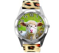 TAPORT® Leopard Print Leather Quartz Round Watch for Sheep Fans