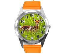 TAPORT Orange Leather Round Watch for Deer Fans