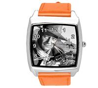 TAPORT Orange Leather Square Watch for Fans of Western Movies