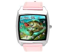 TAPORT® Pink Leather Quartz Square Watch for Fishing Fans E1