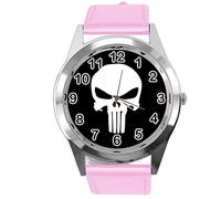 TAPORT Pink Leather Round Watch for Fans of Skull