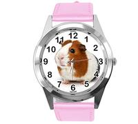 TAPORT® Pink Leather Round Watch for Guinea Pig Fans