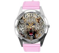 TAPORT Pink Leather Round Watch for Leopard Fans
