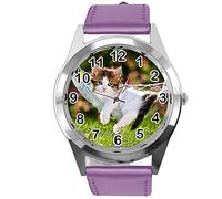 TAPORT® Purple Leather Quartz Watch for Kittens Fans E2