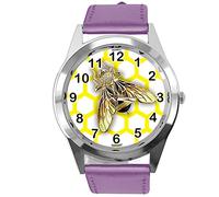 TAPORT Purple Leather Round Quartz Watch for BEE Fans