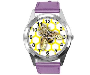 TAPORT Purple Leather Round Quartz Watch for BEE Fans