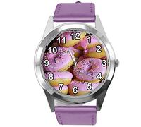 TAPORT Purple Leather Round Watch for Donut Fans