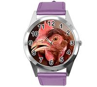 TAPORT Purple Leather Round Watch for Fans of Chicken