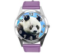TAPORT Purple Leather Round Watch for Fans of Panda