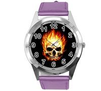 TAPORT Purple Leather Round Watch for Fans of Skull e3