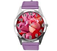 TAPORT Purple Leather Round Watch for Flowers Fans e3