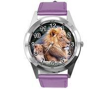 TAPORT Purple Leather Round Watch for Lion Fans