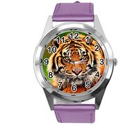 TAPORT® Purple Leather Round Watch for Tiger Fans