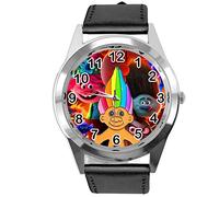 TAPORT Quartz Watch Round Watch Black Leather Band for Trolls Fans
