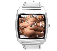 TAPORT® Silver Leather Quartz Square Watch for HOT Ass Fans E2