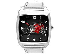 TAPORT Silver Leather Quartz Square Watch for Motorbike Fans