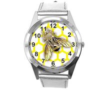 TAPORT Silver Leather Round Quartz Watch for BEE Fans