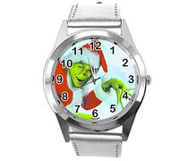 TAPORT® Silver Leather Round Quartz Watch for Christmas Fans E2