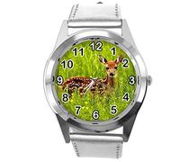 TAPORT Silver Leather Round Watch for Deer Fans
