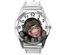 TAPORT Silver Leather Round Watch for Fans of Monkey