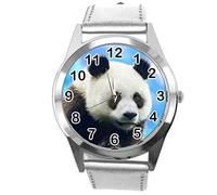TAPORT Silver Leather Round Watch for Fans of Panda