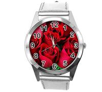 TAPORT Silver Leather Round Watch for Flowers Fans e2