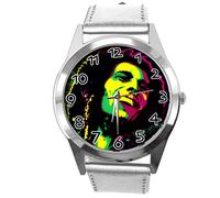 TAPORT Silver Leather Round Watch for Reggae Fans