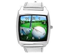 TAPORT Silver Leather Square Watch for Golf Fans