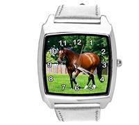 TAPORT Silver Leather Square Watch for Horse Fans