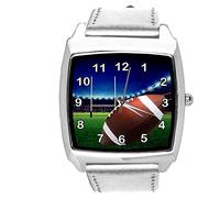 TAPORT Silver Leather Square Watch for Rugby Fans