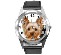 TAPORT® Watch Analogue Quartz with Real Leather Band Black Round for York Terrier Fans