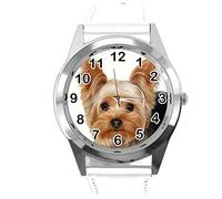 TAPORT® Watch Analogue Quartz with Real Leather Band White Round for York Terrier Fans