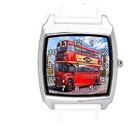 TAPORT® White Leather Square DIAL Watch for London Bus Fans