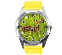 TAPORT Yellow Leather Round Watch for Deer Fans