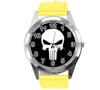 TAPORT Yellow Leather Round Watch for Fans of Skull