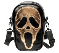 Tapp Collections Scream Ghost Face PU Crossbody Goth Sling Bag for Men And Women, Black Bag / Gold Mask