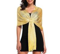 Tapp Collections Sparkling Metallic Shawls and Wraps with Buckle for Evening Dresses Wedding Party, Metallic Yellow, 66 x 19 inches